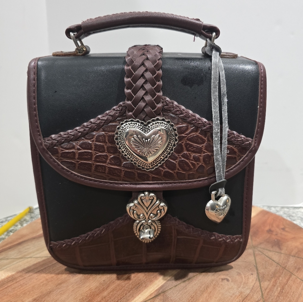 Brighton Black and Brown Heart crossbody purse